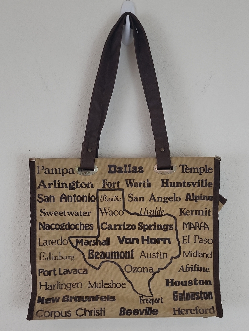 Vintage Texas Cities Canvas Bag Purse